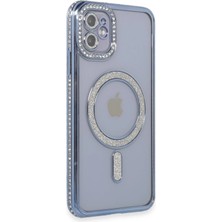 iPhone 11 Kılıf Joke Simli Magneticsafe Kılıf - Mavi KAYALI27-Y7898UKY
