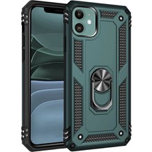 iPhone 11 Kılıf Sofya Yüzüklü Silikon Kapak - Yeşil KAYALI27-Y7898UKY