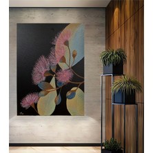 Pembe Çiçek Kırmızısı Yaprak Desenli Ahşap Dekoratif Ev,antre,salon,ofis,mutfak,yatak Odası Tablo