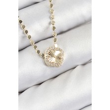 Shopwave Pirinç Zirkon Taşlı Yonca Model Ezme Zincir Gold Renk Kadın Kolye - TJ-BKO10392