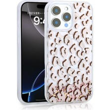 Oyo Store iPhone 16 Pro Max Uyumlu Kılıf Sıvılı Simli Baskılı Şeffaf Arka Yüzey Oyo Mossa Silikon Kapak-Pembe