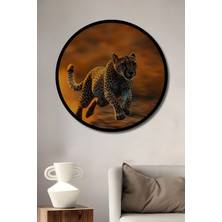 Hızlı Çita Yağlı Boya Görünümlü Ahşap Dekoratif Tablo Yuvarlak Duvar Tablosu Çerçeve Görünümlü