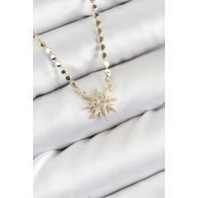 Shopwave Pirinç Zirkon Taşlı Kutup Yıldızı Model Ezme Zincir Gold Renk Kadın Kolye - TJ-BKO10390