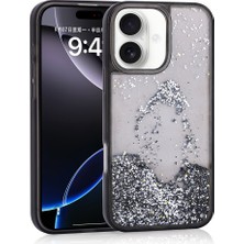 Oyo Store iPhone 16 Uyumlu Kılıf Sıvılı Simli Şeffaf Arka Yüzey Oyo Keto Silikon Kapak-Siyah