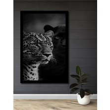 Vahşi Doğa Aslanları Kara Kalem Görünümlü Modern Sanat Ahşap Ev,antre,ofis Tablo Çerçeve Görünümlü