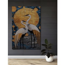 Altın Güneş ve Iki Leylek Yağlı Boya Görünümlü Dekoratif Ahşap Ev,antre,salon,ofis,mutfak Tablo