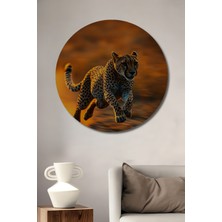 Hızlı Çita Yağlı Boya Görünümlü Ahşap Dekoratif Tablo Yuvarlak Duvar Tablosu