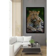 Leopar Annesi ve Yavrusu Yağlı Boya Görünümlü Ahşap Ev,antre,ofis,mutfak Tablo Çerçeve Görünümlü