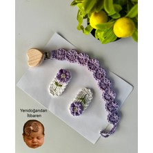 Livadesign7 Yenidoğan Saçsız Bebek Tokası ve Emzik Askısı El Emeği Örgü 3'lü Set