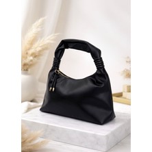 Addy Burgundy Knot Hobo Tasarım Düğüm Detaylı Siyah Omuz ve El Çantası