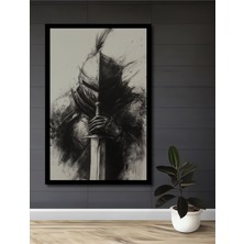 Cesur Şövalye Kara Kalem Görünümlü Ahşap Ev,antre,ofis,mutfak,yatak Odası Tablo Çerçeve Görünümlü