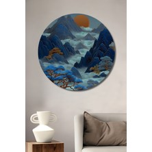 Büyülü Ormanlar ve Sisli Dağlar Sulu Boya Görünümlü Dekoratif Ahşap Tablo Yuvarlak Duvar Tablosu