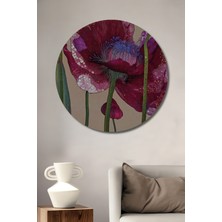 Muhteşem Gelincik Çiçeği Yağlı Boya Görünümlü Modern Sanat Ahşap Tablo Yuvarlak Duvar Tablosu