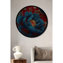 Mistik Gök Mavisi Şakayık Yağlı Boya Görünümlü Ahşap Tablo Yuvarlak Duvar Tablosu Çerçeve Görünümlü