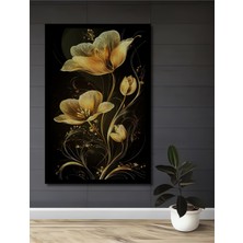 Altın Lale Çiçek Yağlı Boya Görünümlü Ahşap Ev,antre,ofis,mutfak,yatak Odası Tablo Çerçeve Görünümlü