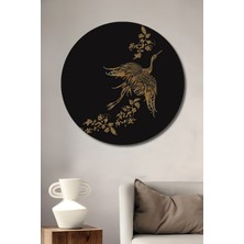 Altın Kanatlı Efsanevi Kuş Yağlı Boya Görünümlü Dekoratif Ahşap Tablo Yuvarlak Duvar Tablosu