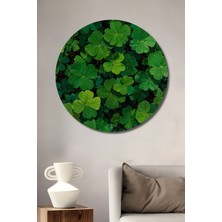 Yağlı Boya Görünümlü Yeşil Yapraklar Tablo Yuvarlak Duvar Tablosu