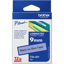 Brother P-Touch TZE-521 Tze-Tape 9mm Mavi Üzerine Siyah Laminasyonlu Etiket