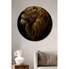 Aslan Yüce Kral Yağlı Boya Görünümlü Dekoratif Ahşap Tablo Yuvarlak Duvar Tablosu