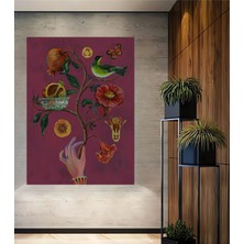 Nar Taneleri ve Sevimli Kuş Sulu Boya Görünümlü Sanat Ev,antre,salon Tablosu Ahşap Dekoratif