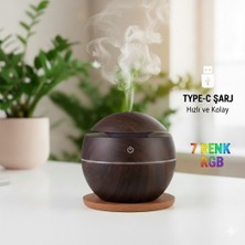 PrimeHome Şarjlı Oval Hava Nemlendirici - 7 Renk RGB Işıklı Difüzör - Type-C Girişli Aromaterapi Cihazı