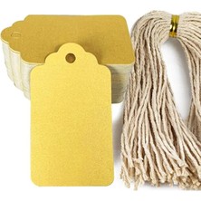 Naturevo 100 Adet Metalik Gold Etiket 300 gr Kalın Kağıt 20 M Jüt Ip