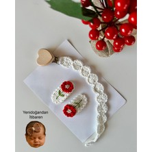 Livadesign7 Yenidoğan Saçsız Bebek Tokası ve Emzik Askısı El Emeği Örgü 3'lü Set