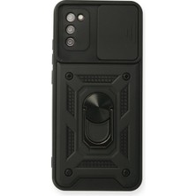 Samsung Galaxy A03S Kılıf Pars Lens Yüzüklü Silikon - Siyah KAYALI27-Y7898UKY