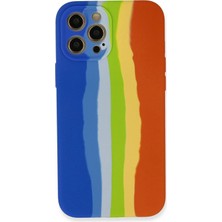 iPhone 12 Pro Kılıf Ebruli Lansman Silikon - Mavi-Turuncu KAYALI27-Y7898UKY