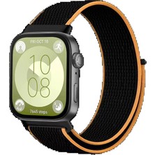 Huawei Fit 4 Hasırlı Cırtcırtlı Kordon - Siyah-Turuncu KAYALI27-Y7898UKY