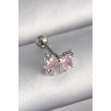 Shopwave 316L Çelik Gümüş Renk Pembe Zirkon Taşlı Fiyonk Tragus Piercing - TJ-PR1251