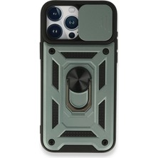 iPhone 15 Pro Max Kılıf Pars Lens Yüzüklü Silikon - Yeşil KAYALI27-Y7898UKY