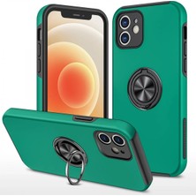 iPhone 12 Kılıf Elit Yüzüklü Kapak - Yeşil KAYALI27-Y7898UKY