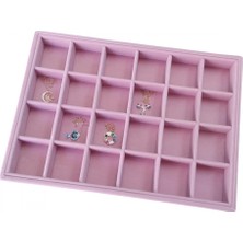 Özer Kutu 24 Bölmeli Kolye Ucu Küpe Yüzük Servis Tablası Pembe Süet
