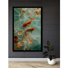 Altın Balık Suyu Dansı Sulu Boya Görünümlü Ahşap Ev,antre,salon,ofis,mutfak Tablo Çerçeve Görünümlü