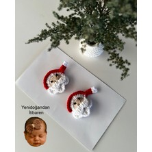 Livadesign7 Yenidoğan Bebek Tokası Noel Baba El Emeği 2'lü Klips Saçsız Bebek Toka Seti