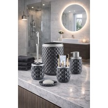 Decorev Ananas Desenli Banyo Aksesuar Seti – Click Kapaklı Çöp Kovası, Tuvalet Fırçası ve Lavabo Üstü Set (5 Parça)