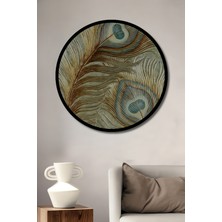 Tavus Kuşu Tüyü Görünümlü Soyut Sanat Ahşap Dekoratif Tablo Yuvarlak Duvar Tablosu Çerçeve Görünümlü