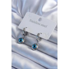 Shopwave 316L Çelik Gümüş Renk Nazar Boncuk Model Kadın Küpe - TJ-BKP8000