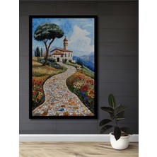 Italyan Köy Manzarası Mozaik Ahşap Ev,antre,salon,ofis,mutfak,yatak Odası Tablo Çerçeve Görünümlü