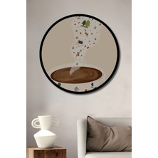 Sıcak Kahve Huzuru Doğa Sanatı Yuvarlak Duvar Tablosu Çerçeve Görünümlü