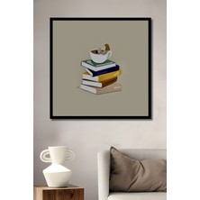 Kitap ve Kahve Molası Modern Sanat Ev,antre,salon,ofis,mutfak Tablosu Ahşap Çerçeve Görünümlü