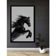 Asil Siyah At Kara Kalem Görünümlü Sanat Ahşap Ev,antre,salon,ofis,mutfak Tablo Çerçeve Görünümlü
