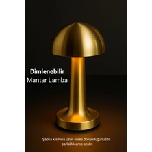 Ema Dükkan Şarjlı Dokunmatik Mantar Masa Lambası Gold | 3 Renk Işık 6500K 4000K 3200K | Dimlenebilir Kablosuz Abajur