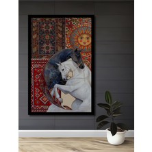 Iki At ve Güneş Kadın Desenli Ahşap Ev,antre,salon,ofis,mutfak,yatak Odası Tablo Çerçeve Görünümlü