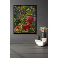 Iki Kuş ve Nar Ağacı Yağlı Boya Görünümlü Ahşap Ev,antre,salon,ofis,mutfak Tablo Çerçeve Görünümlü