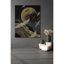 Altın Ay Işığında Kanatlanan Turnalar Yağlı Boya Görünümlü Ahşap Dekoratif Ev,antre,salon Tablo