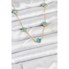 Shopwave 316L Çelik Zincir Gold Renk Buz Mavisi Baby Boy Yonca Kadın Kolye - TJ-BKO10571