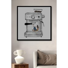 Yağlı Boya Görünümlü Kadın Kahve Makinesi Ahşap Ev,antre,salon,ofis,mutfak Tablo Çerçeve Görünümlü