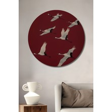 Görsel Tasarım Çuval Görünümlü Turnalar Ahşap Dekoratif Tablo Yuvarlak Duvar Tablosu